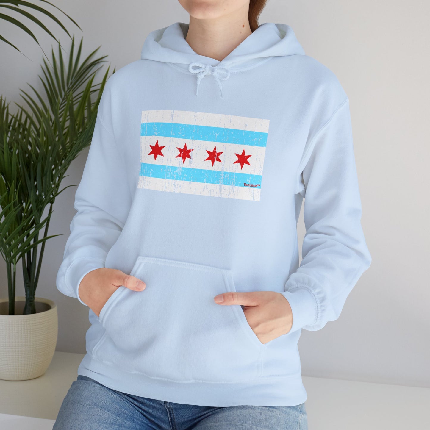 TOOLOUD Distressed Chicago Flag Design Unisex Hoodie Sweatshirt