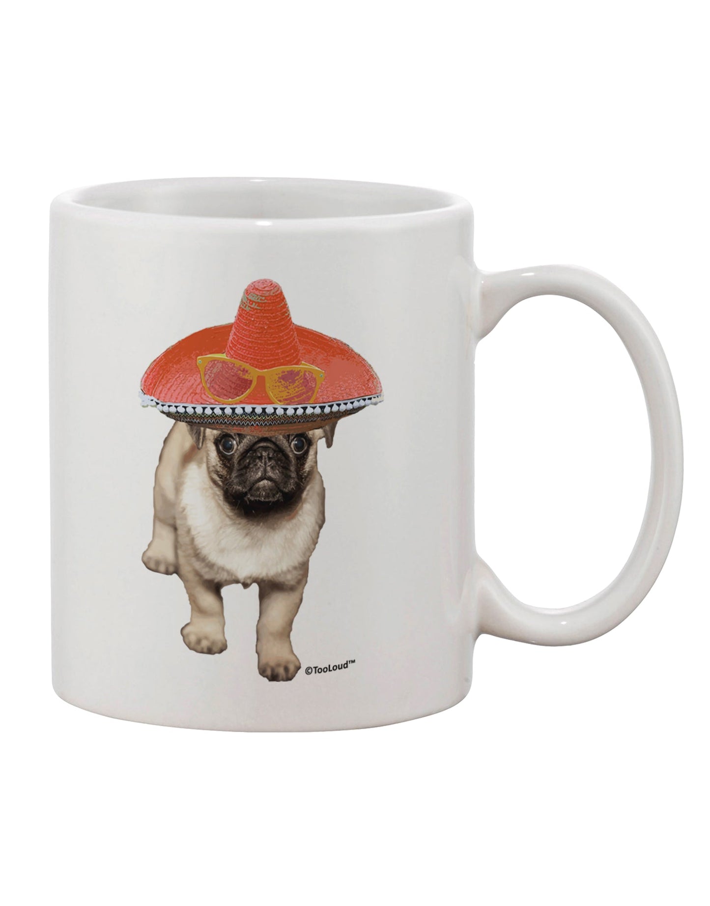 11 oz Coffee Mug with Pug Dog and Pink Sombrero Design - Expertly Crafted by a Drinkware Connoisseur-11 OZ Coffee Mug-TooLoud-White-Davson Sales