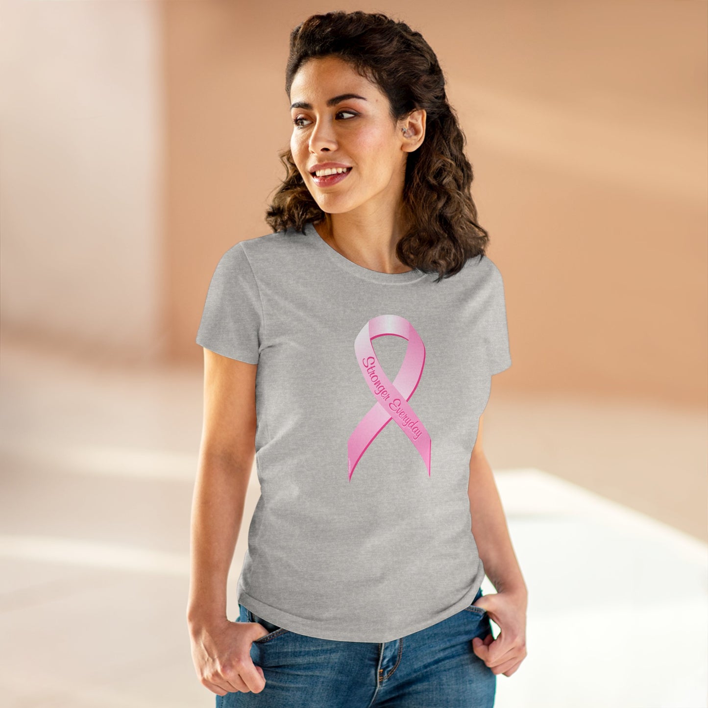 Pink Breast Cancer Awareness Ribbon - Stronger Everyday Women's T-Shirt by TOOLOUD