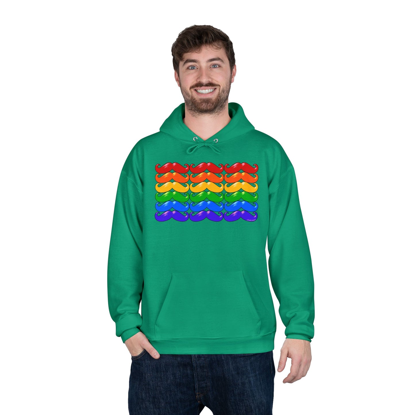 Rainbow Mustaches Gay Pride Flag Unisex Hoodie Sweatshirt by TOOLOUD