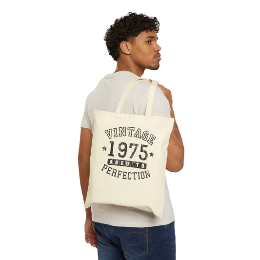 1975 – Vintage Birth Year Grocery Cotton Canvas Tote Bag – Natural by TOOLOUD