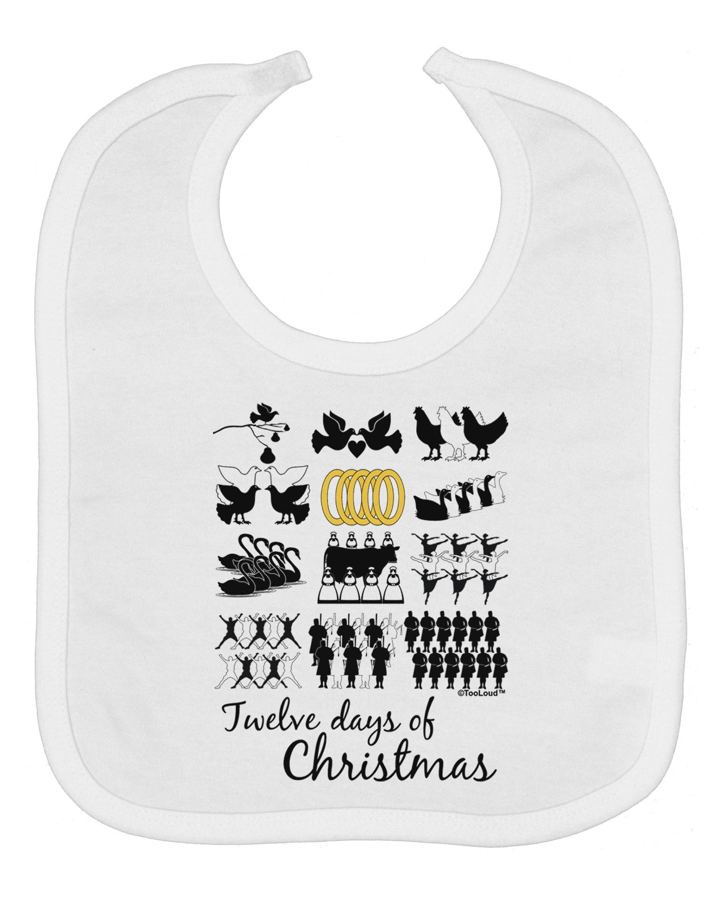12 Days of Christmas Text Color Baby Bib