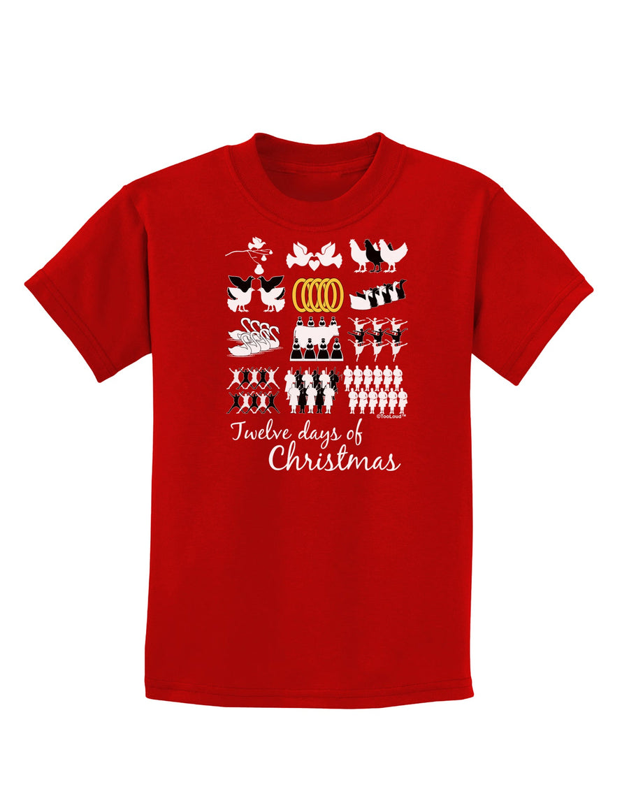12 Days of Christmas Text Color Childrens Dark T-Shirt-Childrens T-Shirt-TooLoud-Black-X-Small-Davson Sales