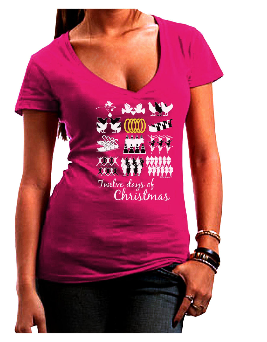 12 Days of Christmas Text Color Juniors V-Neck Dark T-Shirt-Womens V-Neck T-Shirts-TooLoud-Black-Juniors Fitted Small-Davson Sales