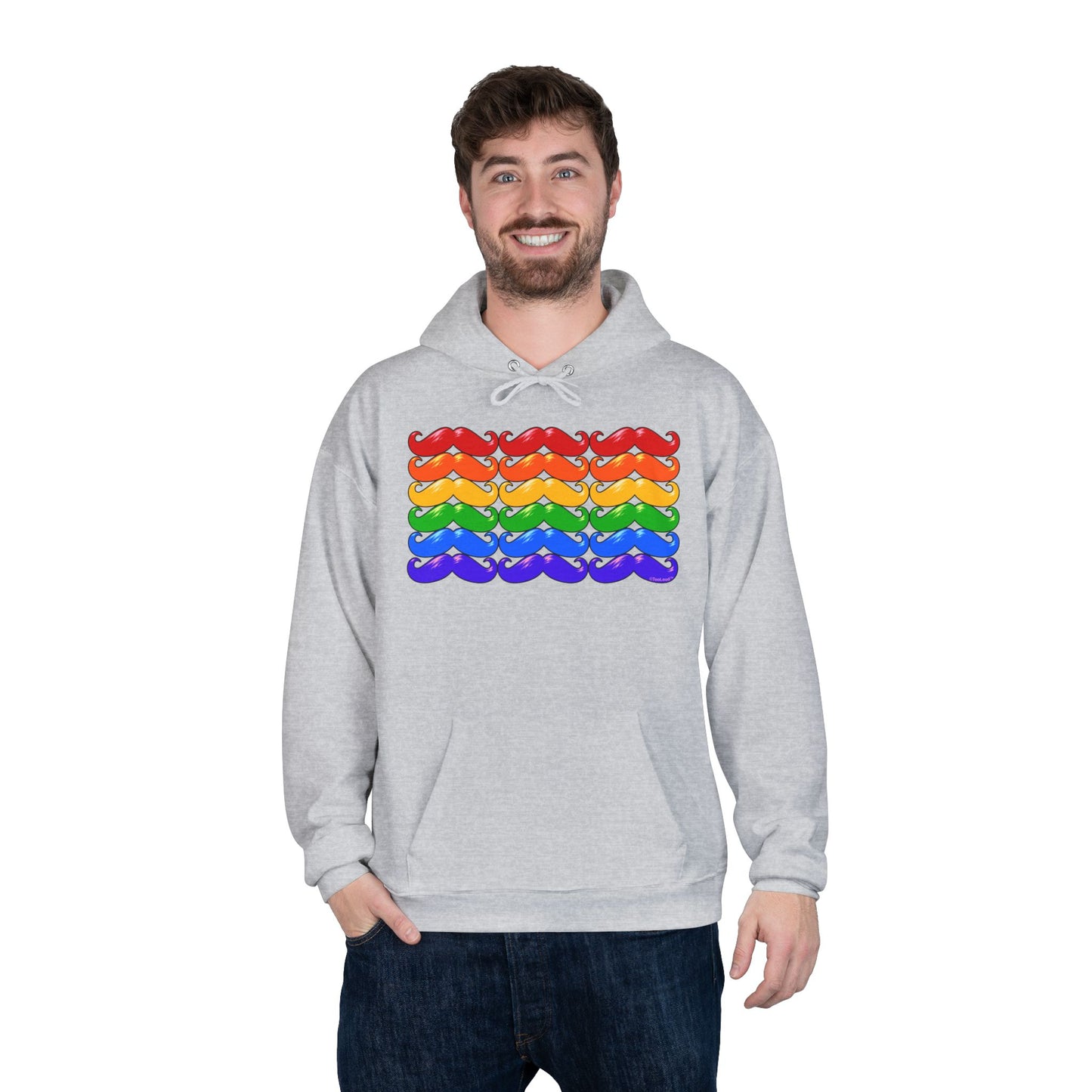 Rainbow Mustaches Gay Pride Flag Unisex Hoodie Sweatshirt by TOOLOUD