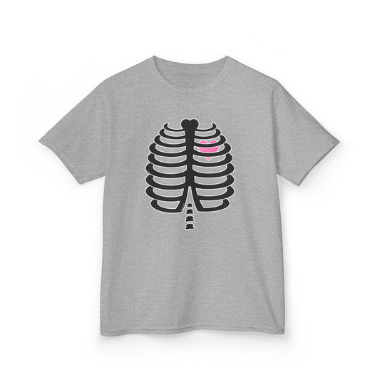 Black Skeleton Ribcage with Pink Heart Halloween Children's T-Shirt by TOOLOUD