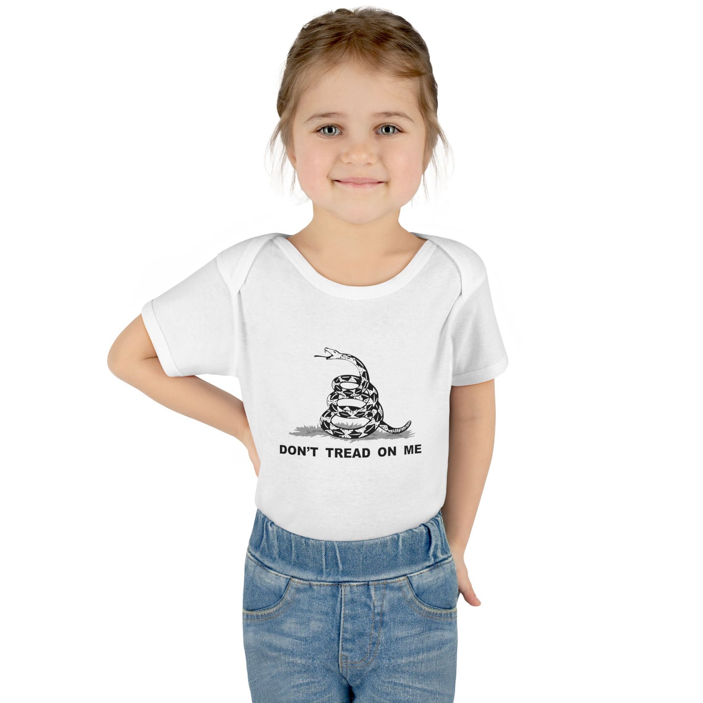 Subdued Don't Tread On Me Gadsden Flag Rattlesnake Infant One Piece Bodysuit by TOOLOUD