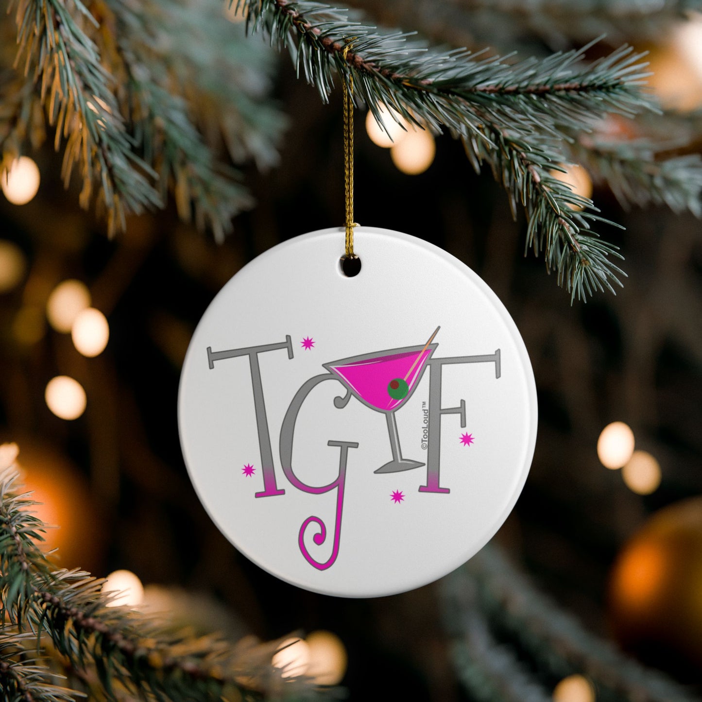 TGIF Martini Circular Ceramic Flat Christmas Ornament by TOOLOUD (1pc)