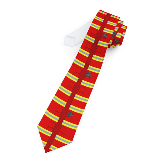 Firefighter Red AOP Printed White Necktie All Over Print by TOOLOUD