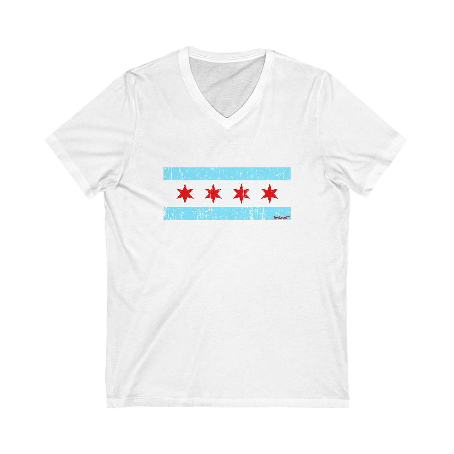 Distressed Chicago Flag Design Adult V-Neck T-Shirt by TOOLOUD