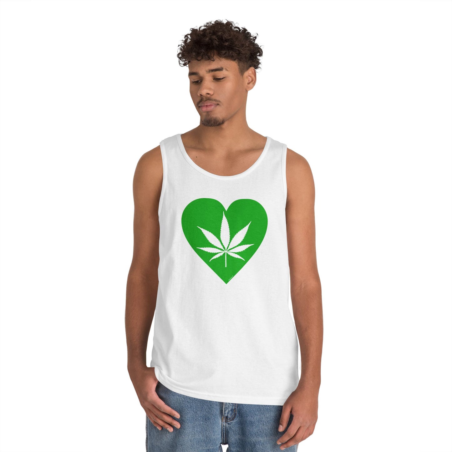 Marijuana Leaf Heart Green Adult Tank Top by TOOLOUD