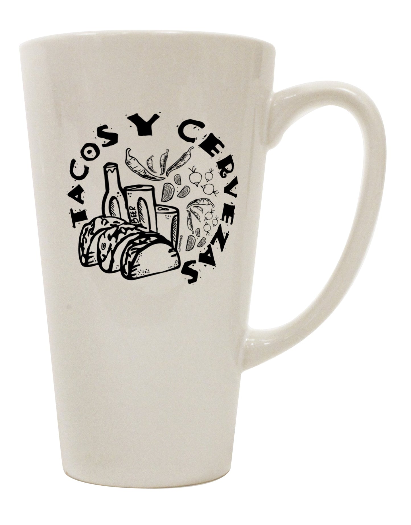16 Ounce Conical Latte Coffee Mug - Expertly Crafted for Tacos Y Cervezas Enthusiasts - TooLoud-Conical Latte Mug-TooLoud-Davson Sales