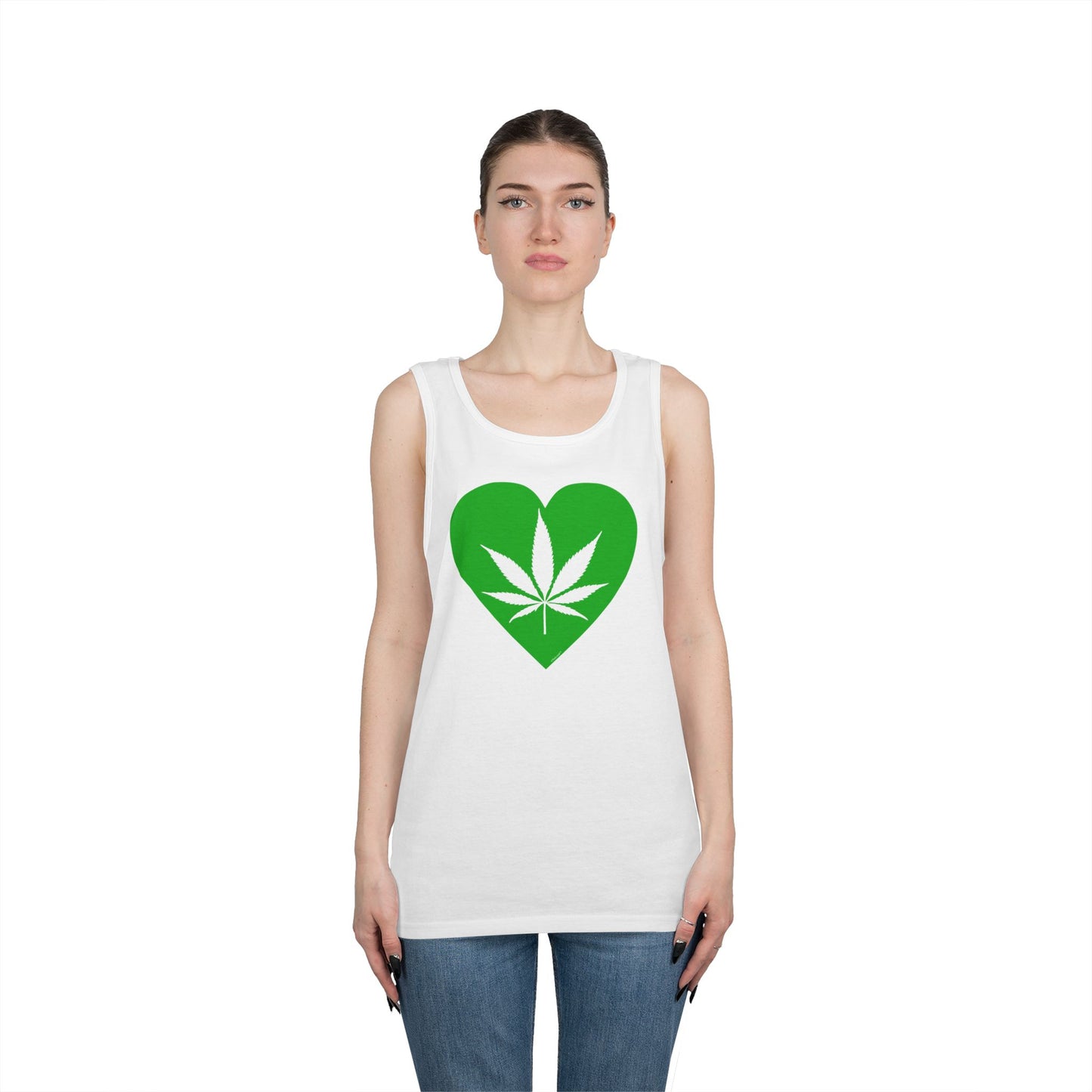 Marijuana Leaf Heart Green Adult Tank Top by TOOLOUD