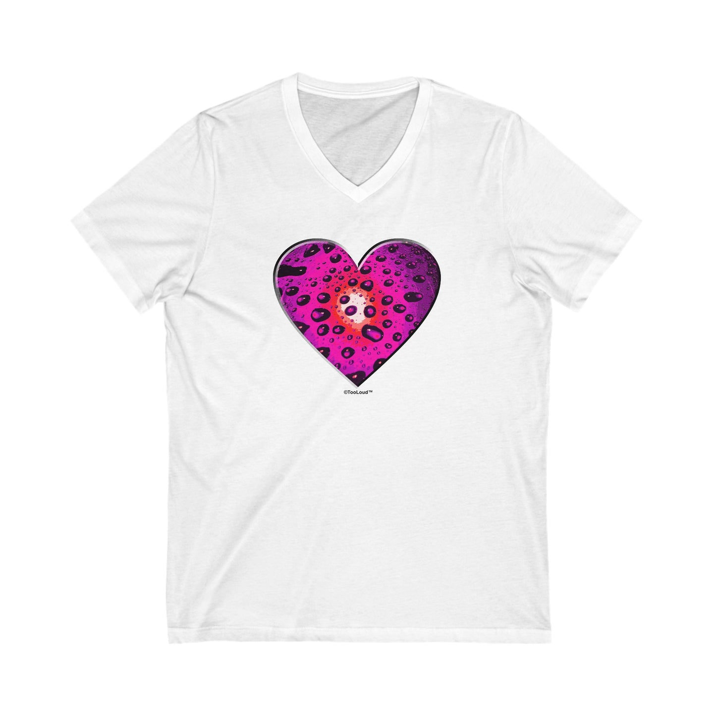 Water Droplet Heart Magenta Adult Unisex V-Neck T-Shirt by TOOLOUD