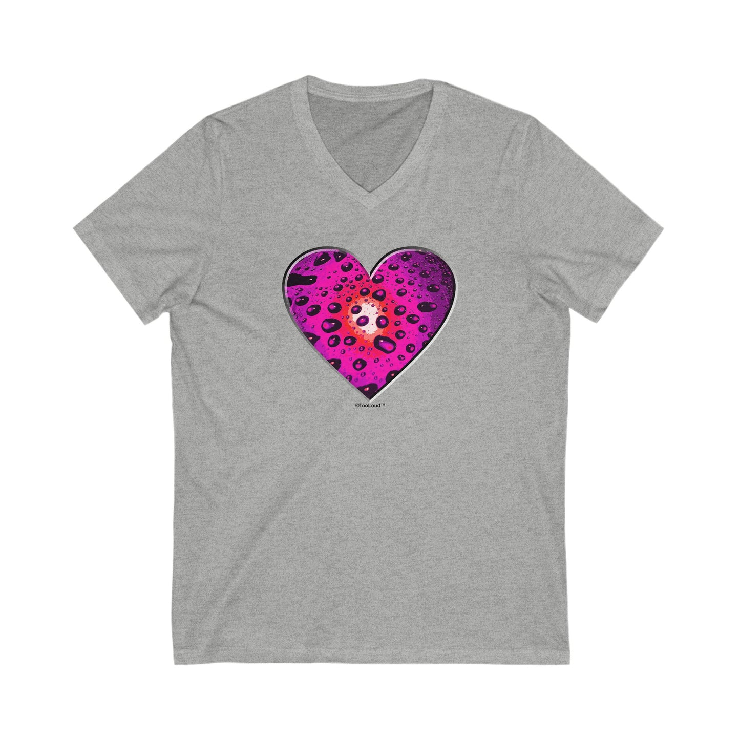 Water Droplet Heart Magenta Adult Unisex V-Neck T-Shirt by TOOLOUD