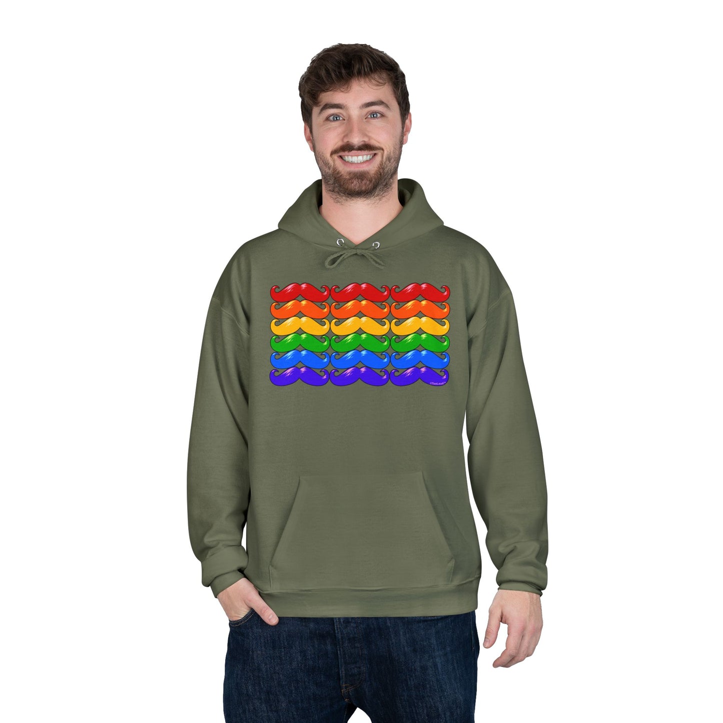 Rainbow Mustaches Gay Pride Flag Unisex Hoodie Sweatshirt by TOOLOUD