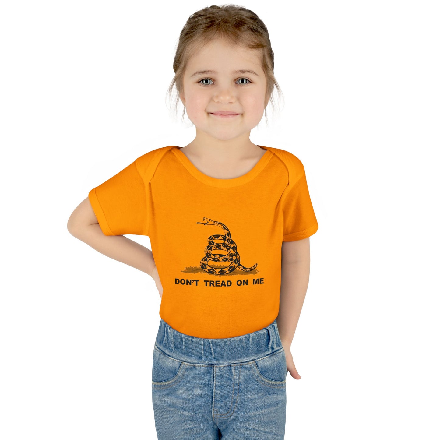 Subdued Don't Tread On Me Gadsden Flag Rattlesnake Infant One Piece Bodysuit by TOOLOUD