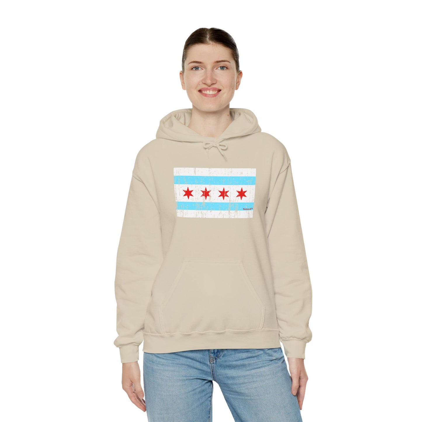 TOOLOUD Distressed Chicago Flag Design Unisex Hoodie Sweatshirt