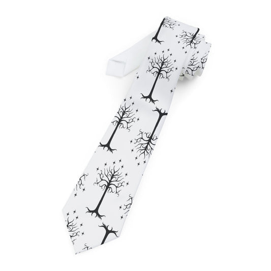 The Royal White Tree Printed AOP White Necktie by TOOLOUD