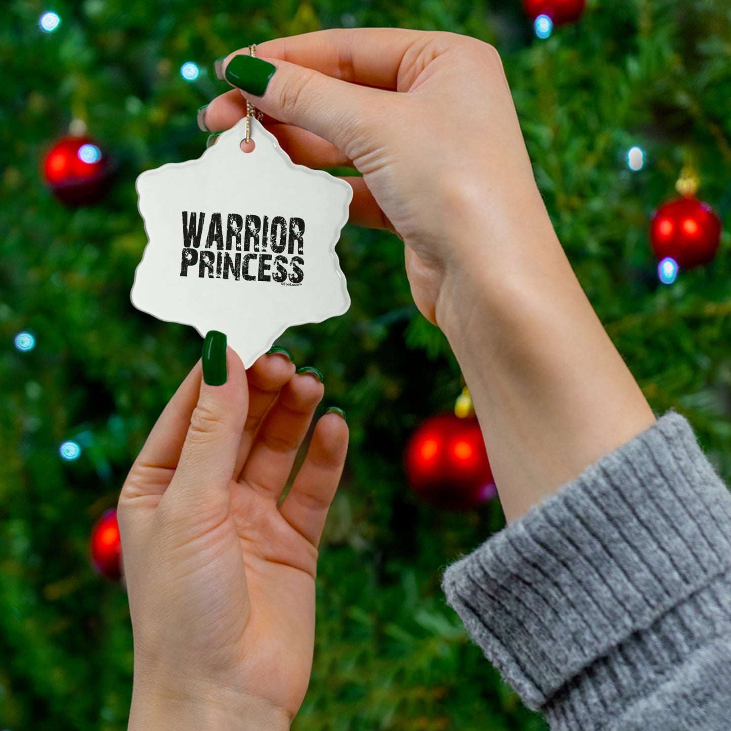 Warrior Princess Black and White Holiday Ornament – Available in 4 Shapes by TOOLOUD