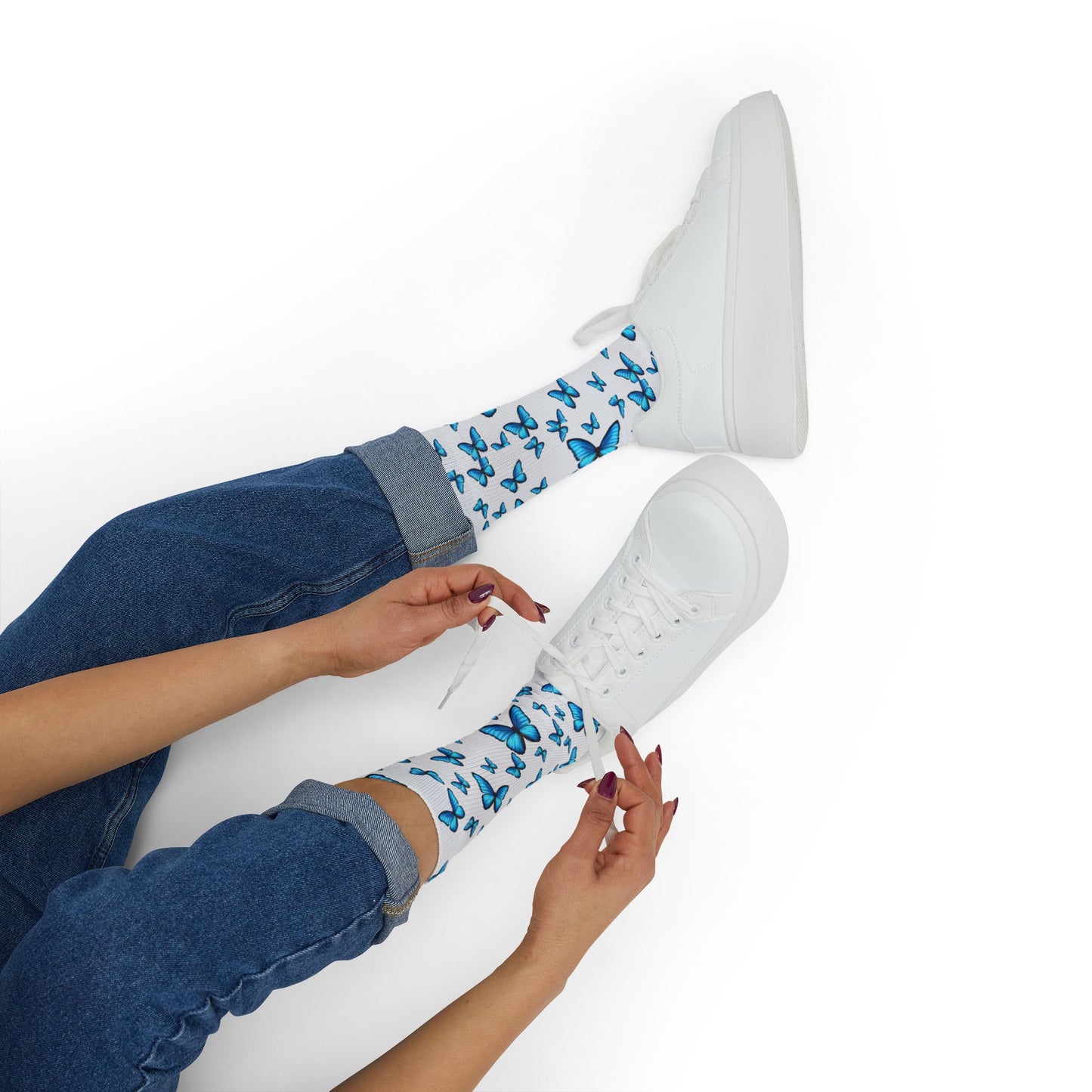 Blue Butterfly Morph AOP Design – Stylish and Vibrant Adult Socks by TOOLOUD