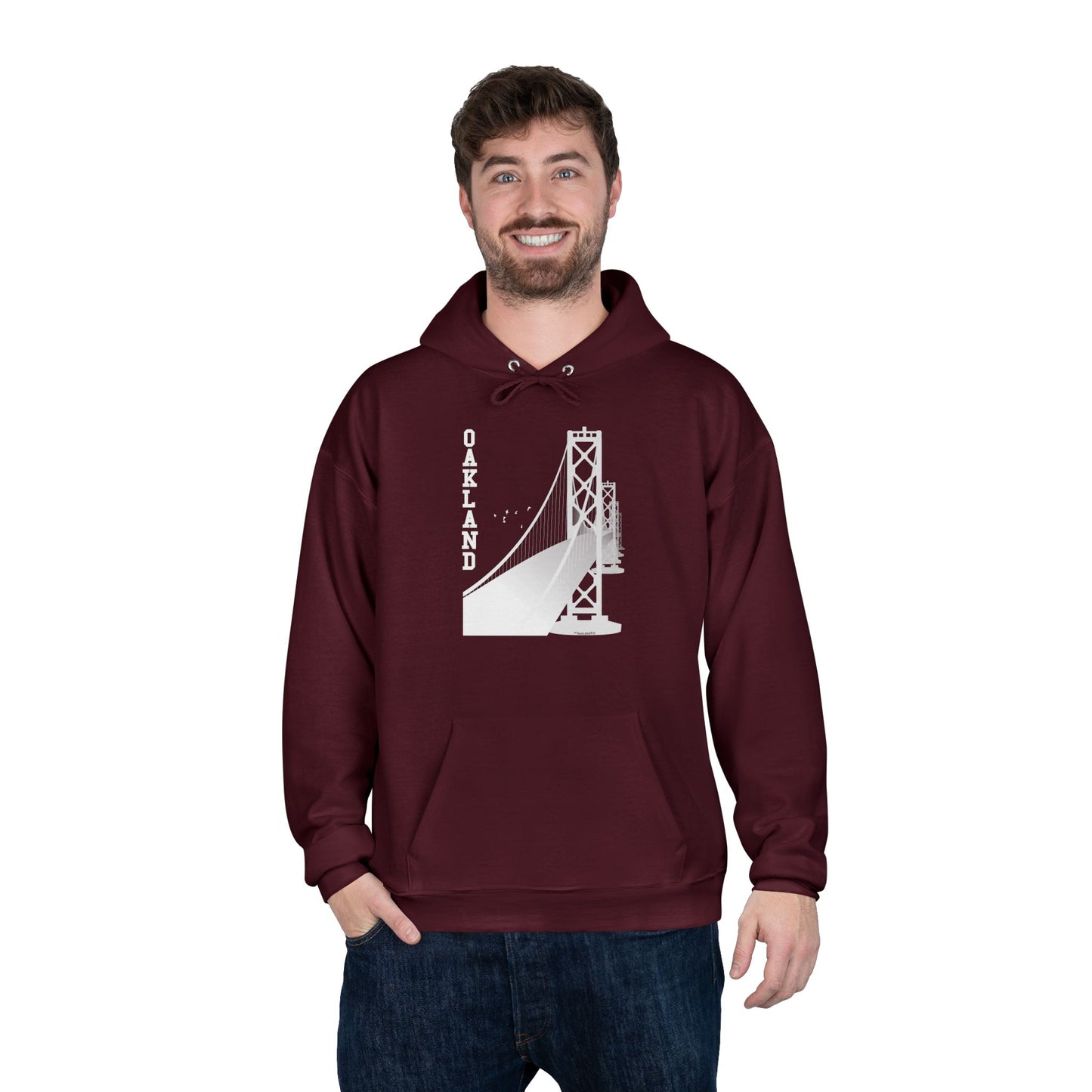 Oakland Text Bay Bridge Dark Pullover Hoodie Sweatshirt by TOOLOUD