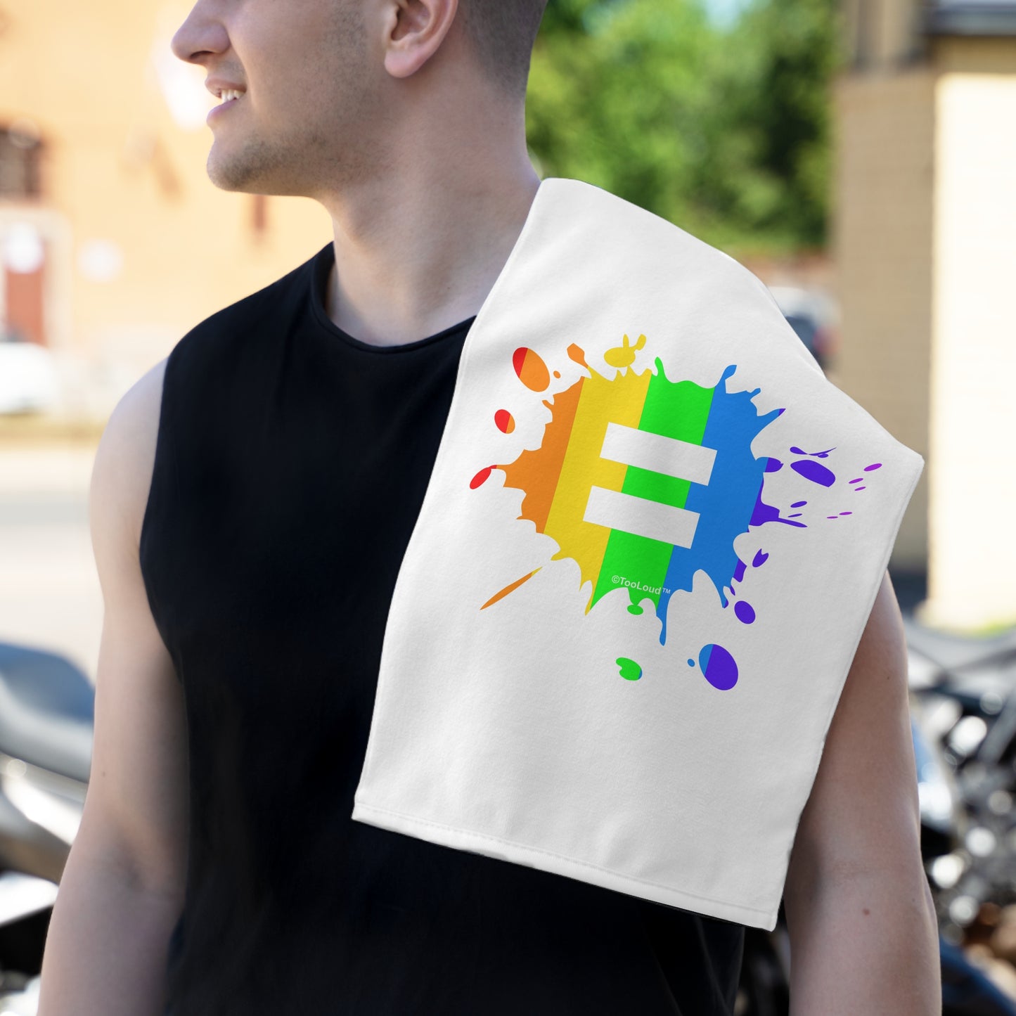 Equal Rainbow Paint Splatter Micro Terry Sport Towel 11"x18" by TOOLOUD