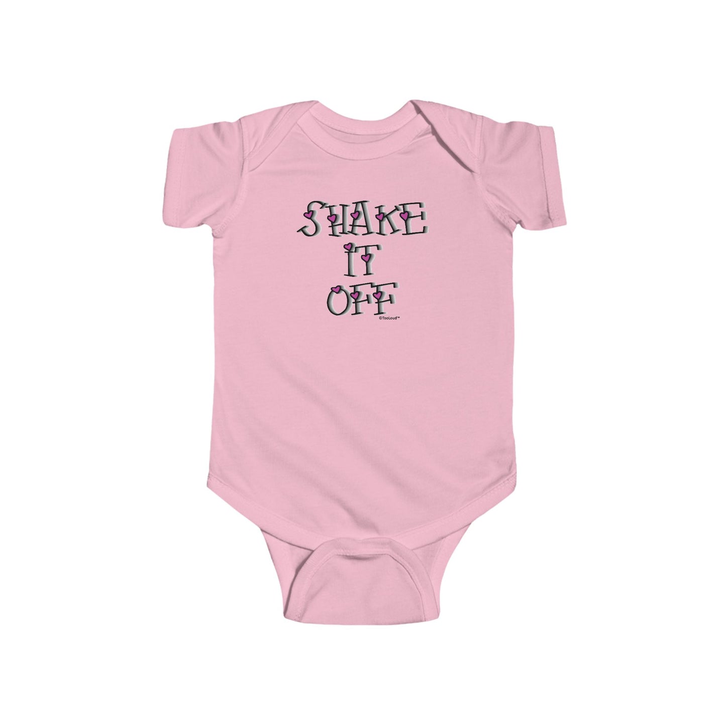 Shake It Off Text Cute with Hearts Baby Romper Bodysuit by TOOLOUD