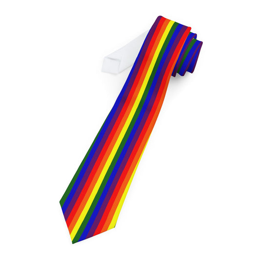 Rainbow Vertical Pride Flag Printed White Necktie All Over Print by TOOLOUD
