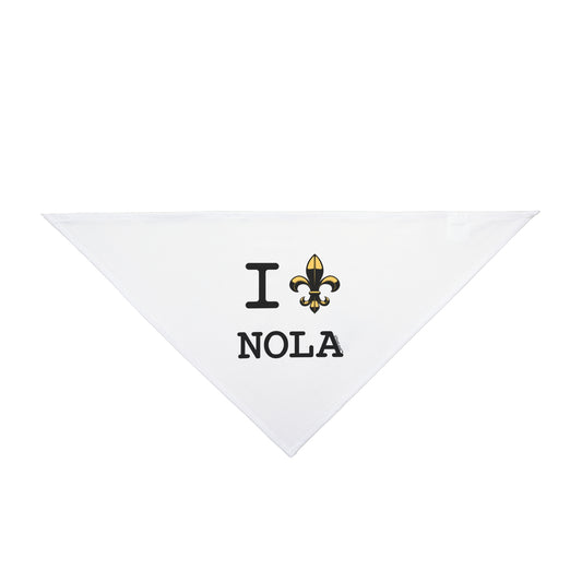 I Love NOLA Fleur de Lis Printed White Dog/Pet Bandana 20" or 27" by TOOLOUD