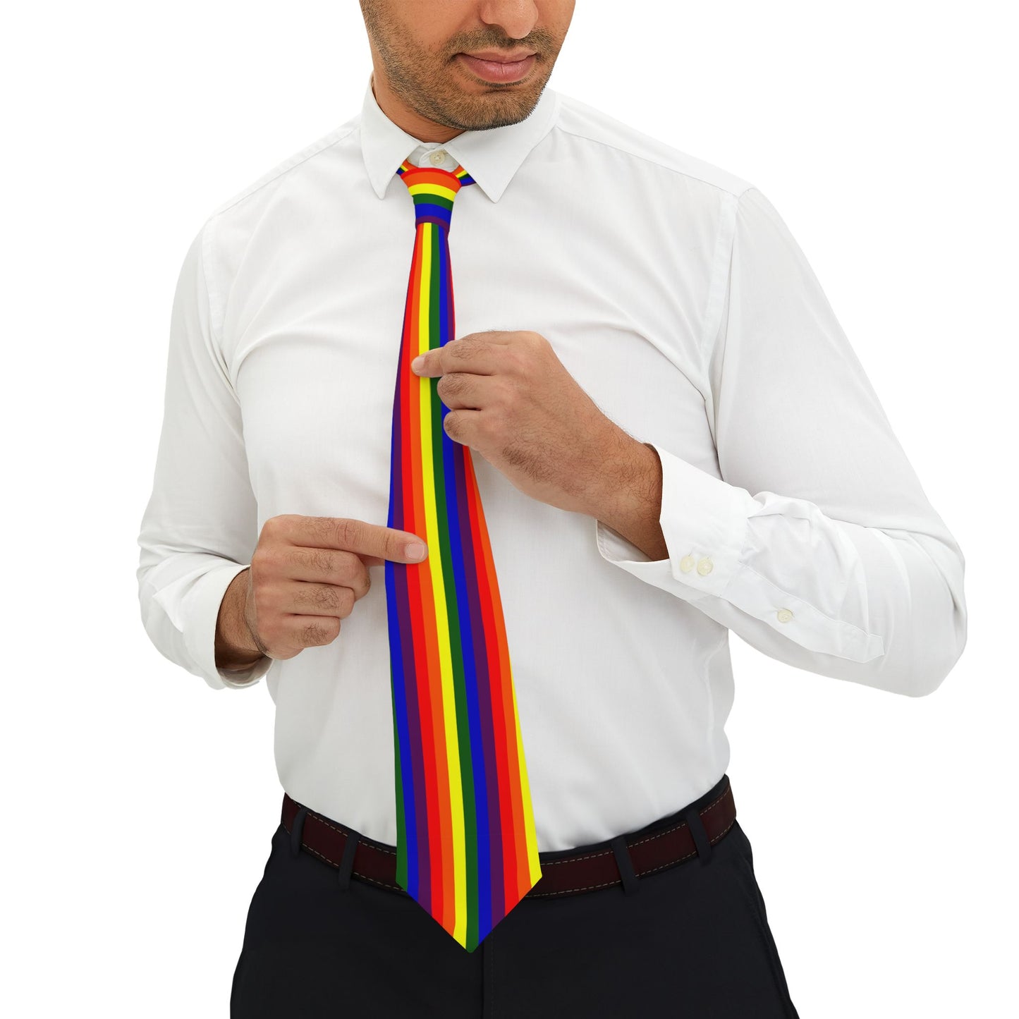 Rainbow Vertical Pride Flag Printed White Necktie All Over Print by TOOLOUD