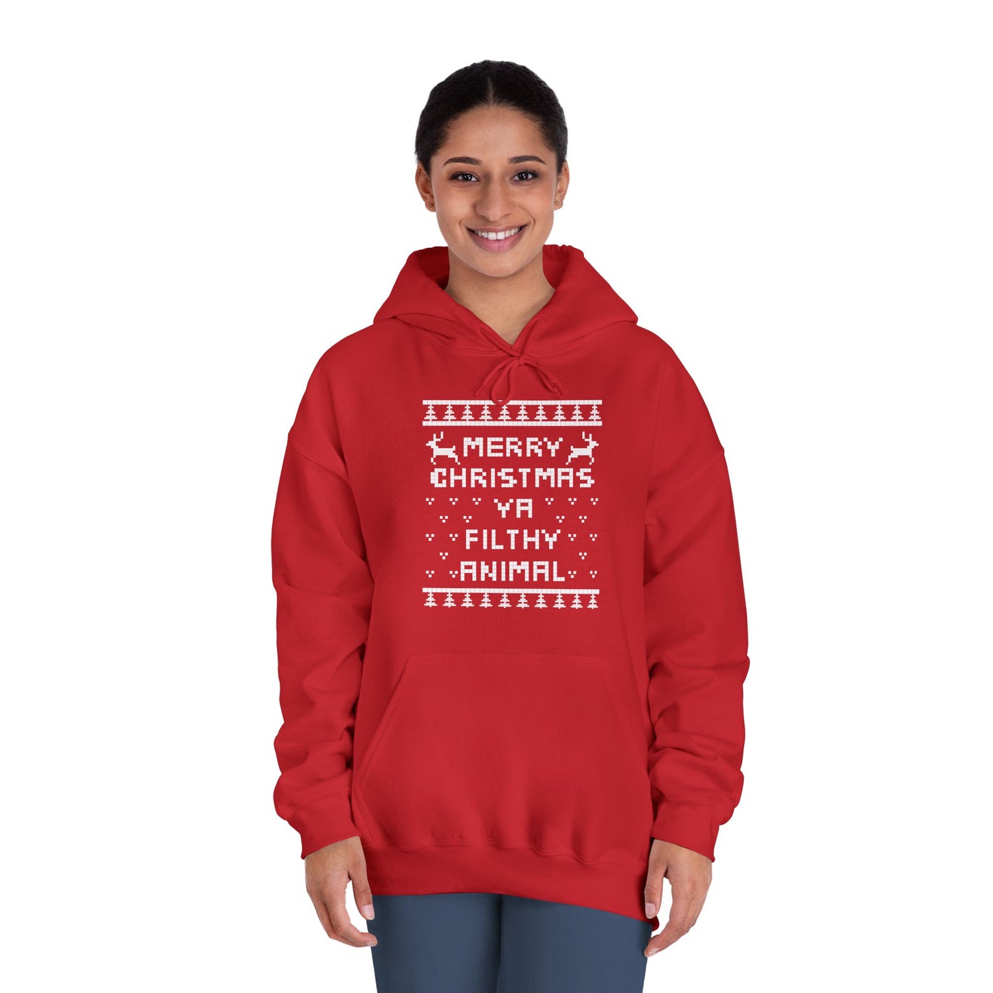 Merry Christmas Ya Filthy Animal Faux Christmas Sweater Adult Hoodie Sweatshirt