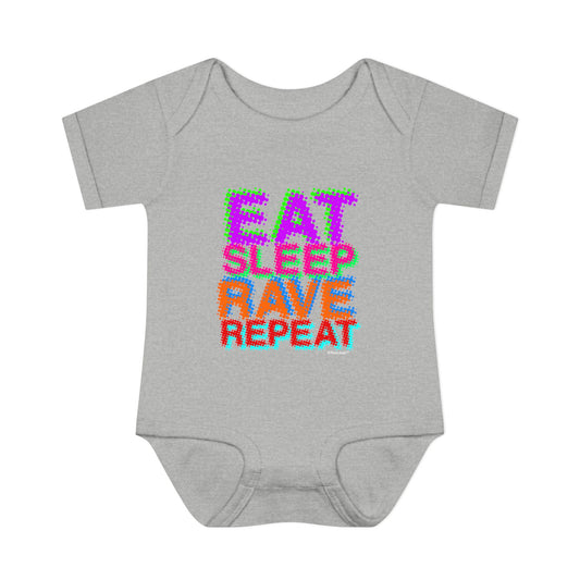 Eat Sleep Rave Repeat Color Infant Baby Romper Bodysuit by TOOLOUD
