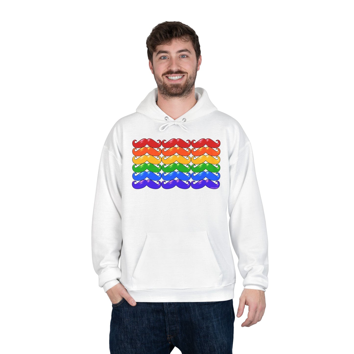 Rainbow Mustaches Gay Pride Flag Unisex Hoodie Sweatshirt by TOOLOUD