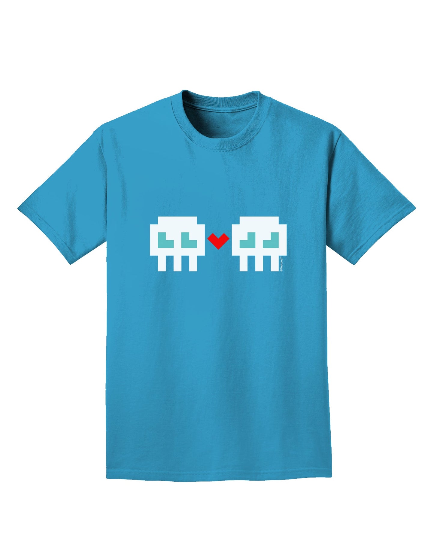 8-Bit Skull Love - Boy and Boy Adult Dark T-Shirt-Mens T-Shirt-TooLoud-Turquoise-Small-Davson Sales