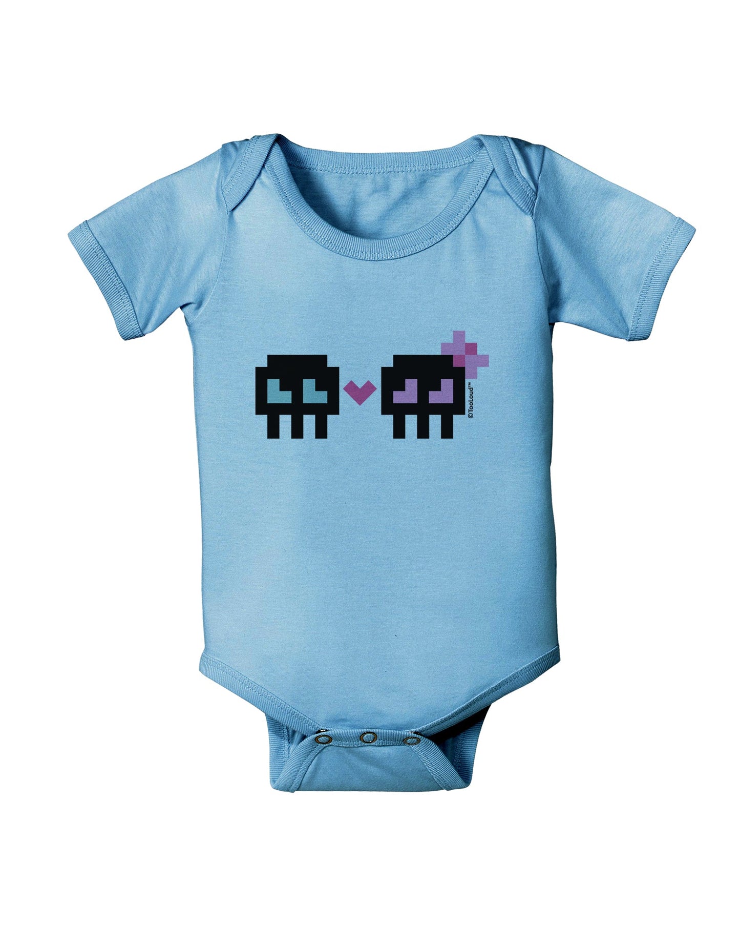 8-Bit Skull Love - Boy and Girl Baby Romper Bodysuit-Baby Romper-TooLoud-Light-Blue-06-Months-Davson Sales
