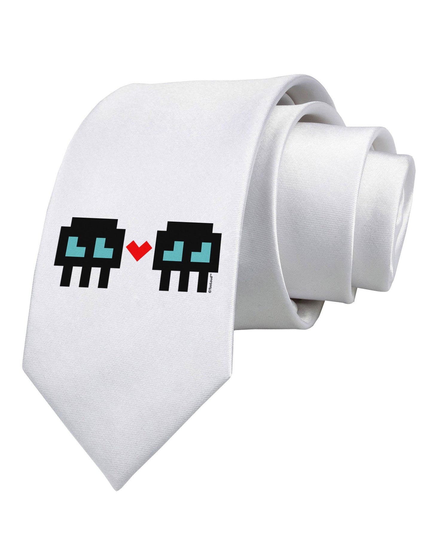 8-Bit Skull Love - Boy and Boy Printed White Necktie