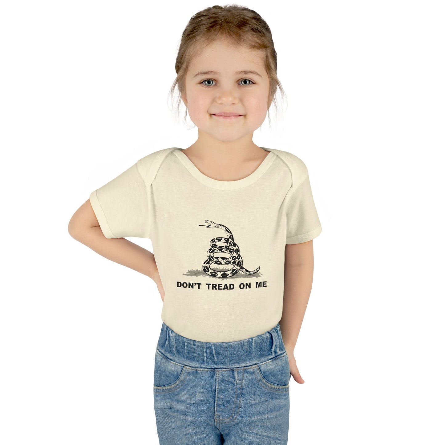 Subdued Don't Tread On Me Gadsden Flag Rattlesnake Infant One Piece Bodysuit by TOOLOUD