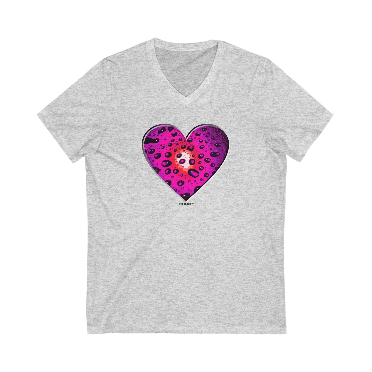 Water Droplet Heart Magenta Adult Unisex V-Neck T-Shirt by TOOLOUD