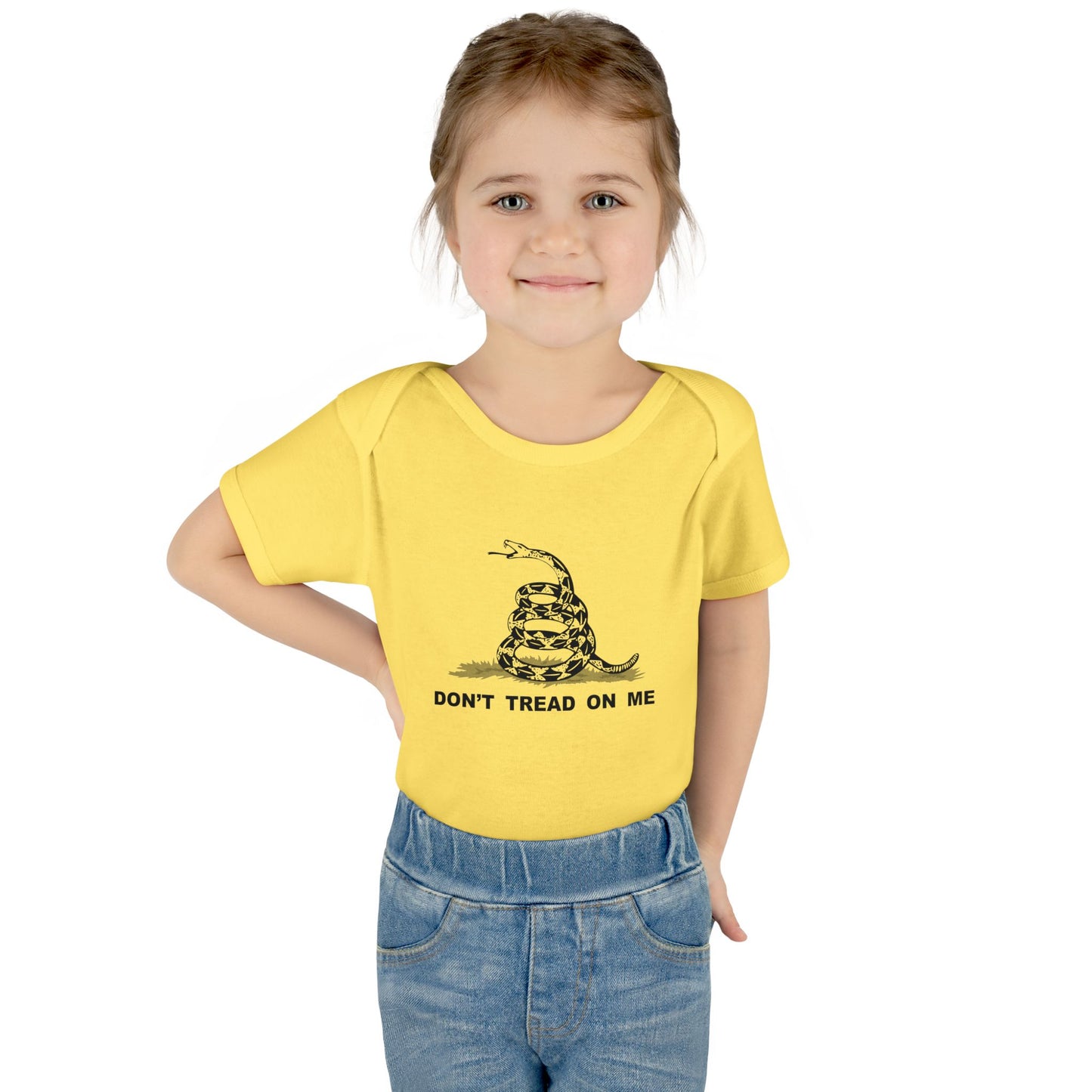 Subdued Don't Tread On Me Gadsden Flag Rattlesnake Infant One Piece Bodysuit by TOOLOUD