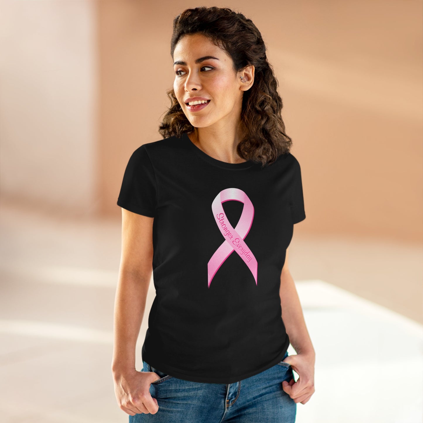 Pink Breast Cancer Awareness Ribbon - Stronger Everyday Women's T-Shirt by TOOLOUD