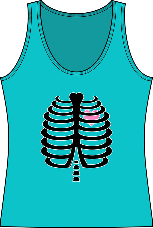 Black Skeleton Ribcage with Pink Heart Halloween Women's Tank Top by TOOLOUD