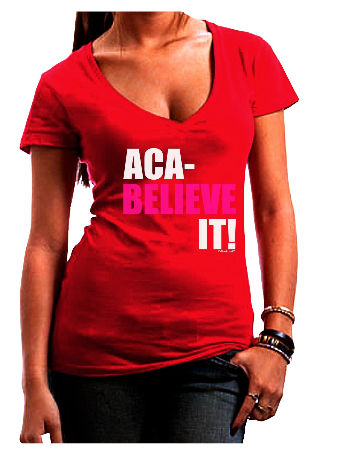 Aca Believe It Juniors V-Neck Dark T-Shirt-Womens V-Neck T-Shirts-TooLoud-Red-Juniors Fitted Small-Davson Sales