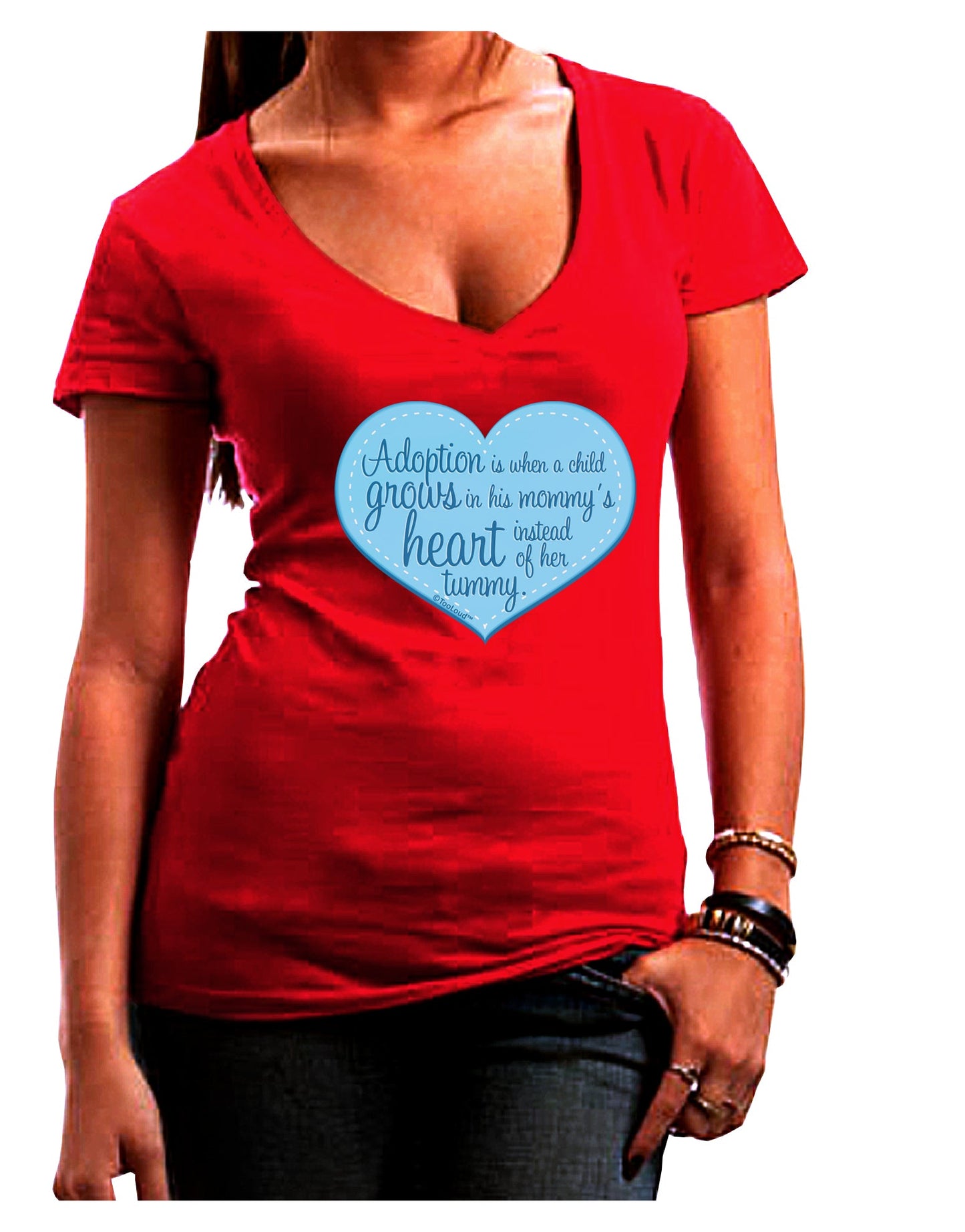 Adoption is When - Mom and Son Quote Juniors V-Neck Dark T-Shirt by TooLoud-Womens V-Neck T-Shirts-TooLoud-Red-Juniors Fitted Small-Davson Sales
