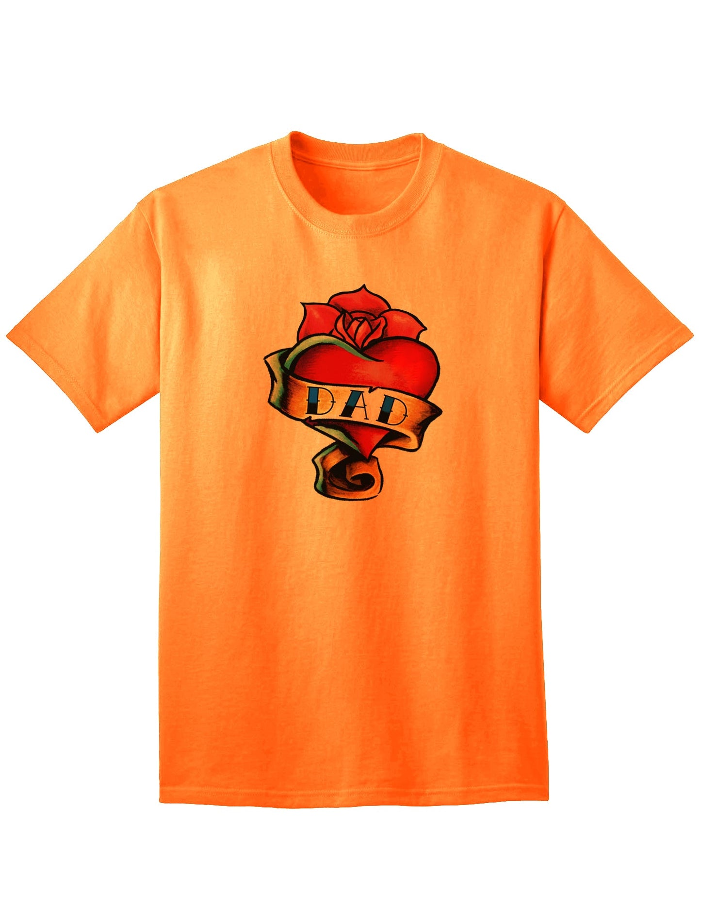 Adult T-Shirt with Tattoo Heart Design for Fathers-Mens T-shirts-TooLoud-Neon-Orange-Small-Davson Sales