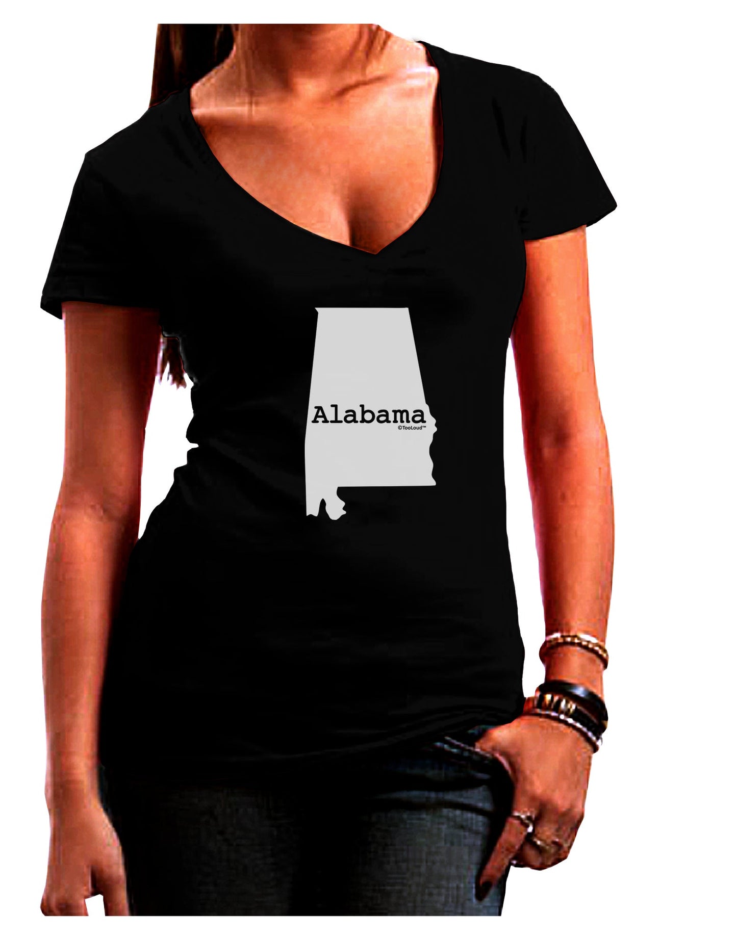 Alabama - United States Shape Juniors V-Neck Dark T-Shirt by TooLoud-Womens V-Neck T-Shirts-TooLoud-Black-Juniors Fitted Small-Davson Sales