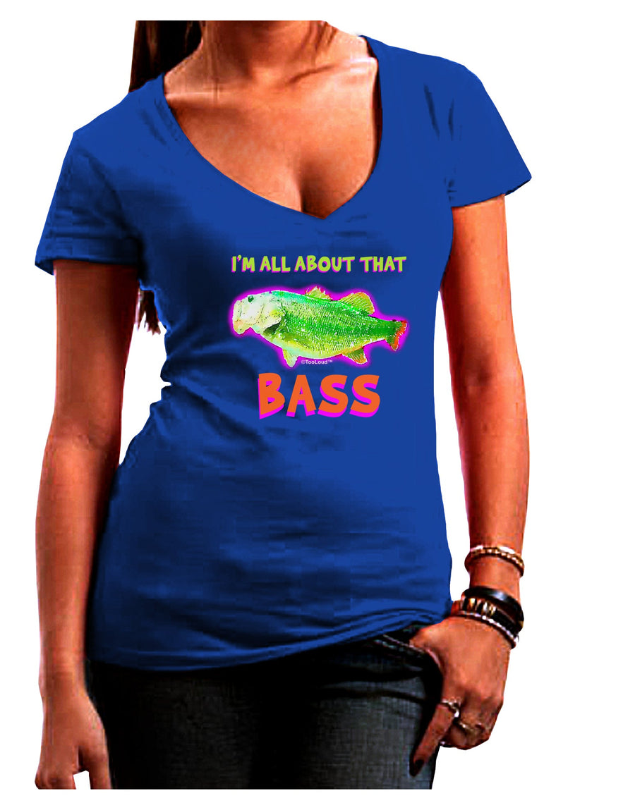 All About That Bass Fish Watercolor Juniors V-Neck Dark T-Shirt-Womens V-Neck T-Shirts-TooLoud-Black-Juniors Fitted Small-Davson Sales