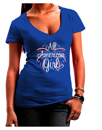 All American Girl - Fireworks and Heart Juniors V-Neck Dark T-Shirt by TooLoud-Womens V-Neck T-Shirts-TooLoud-Royal-Blue-Juniors Fitted Small-Davson Sales
