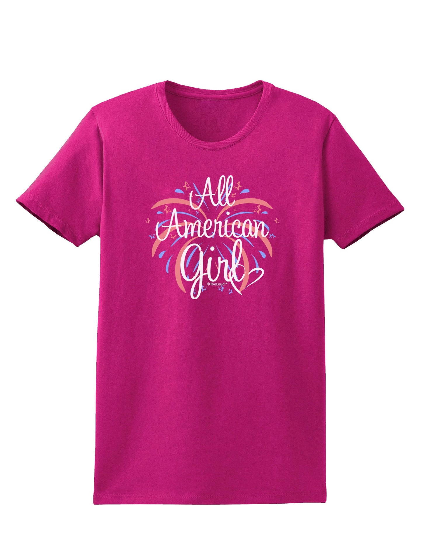 All American Girl - Fireworks and Heart Womens Dark T-Shirt by TooLoud-Womens T-Shirt-TooLoud-Hot-Pink-Small-Davson Sales