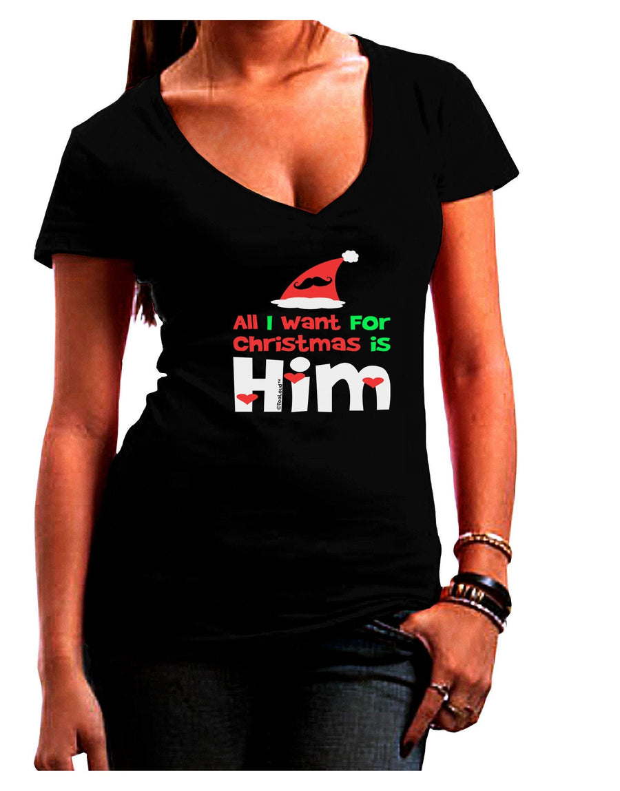 All I Want is Him Matching His & Hers Juniors V-Neck Dark T-Shirt-Womens V-Neck T-Shirts-TooLoud-Black-Juniors Fitted XX-Large-Davson Sales
